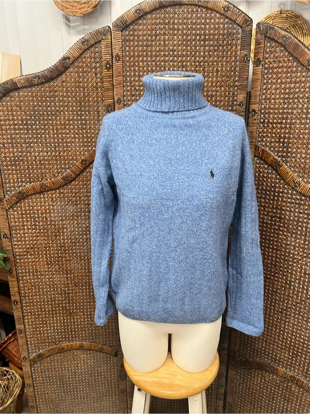 Ralph Lauren turtleneck wool sweater large blue